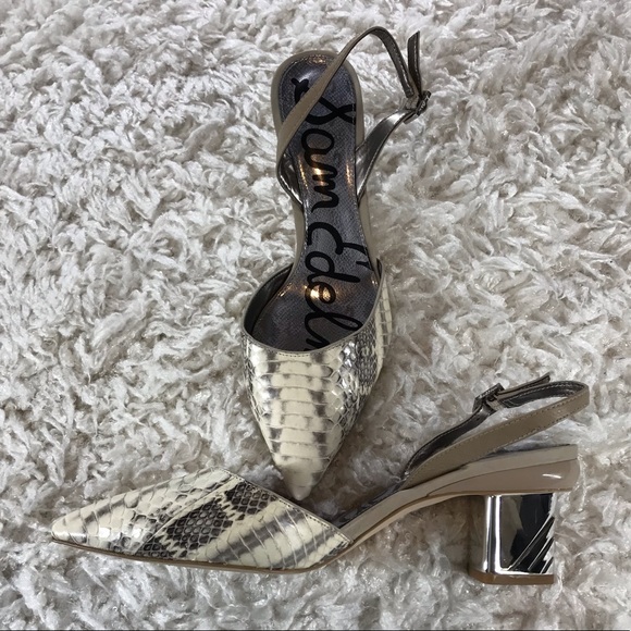 SAM EDELMAN- SNAKESKIN SLING BACK W/ TRIANGLE HEEL - Picture 12 of 12